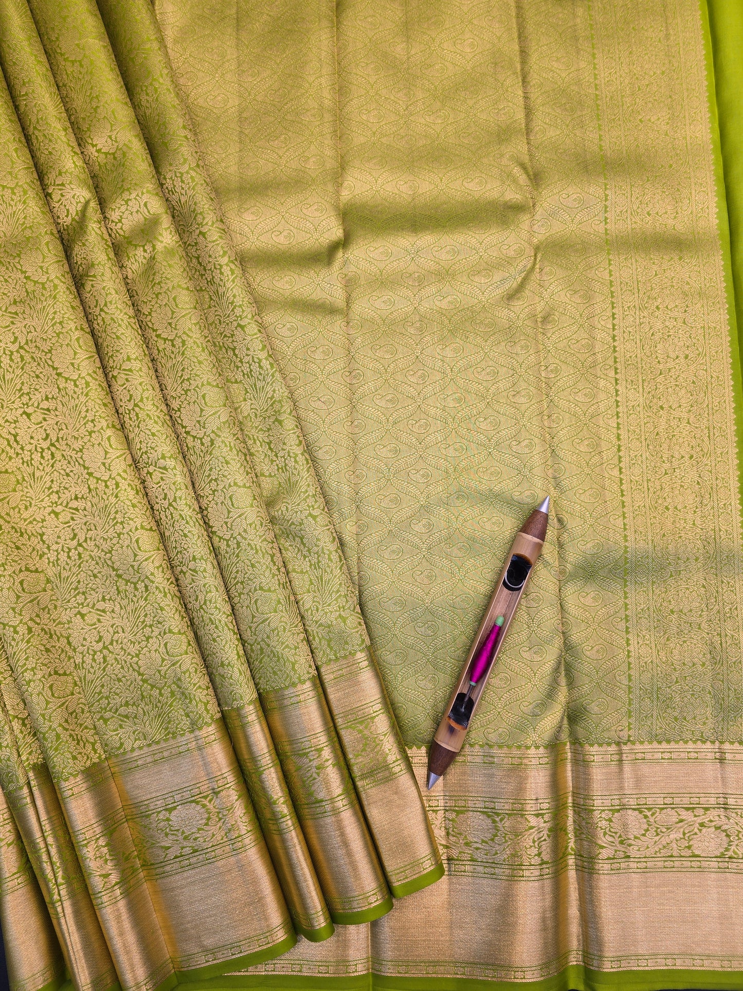 Olive Green Kanchipuram Silk Saree with Zari Weaving Traditional Bridal Saree