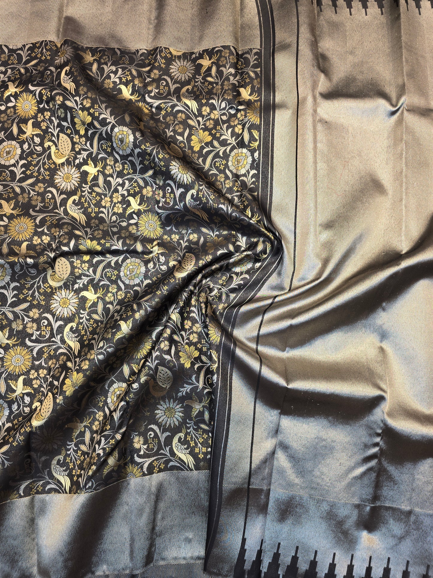 Black Kanchipuram Silk Saree with Silver Designer Pallu Modern Bridal Traditional Saree