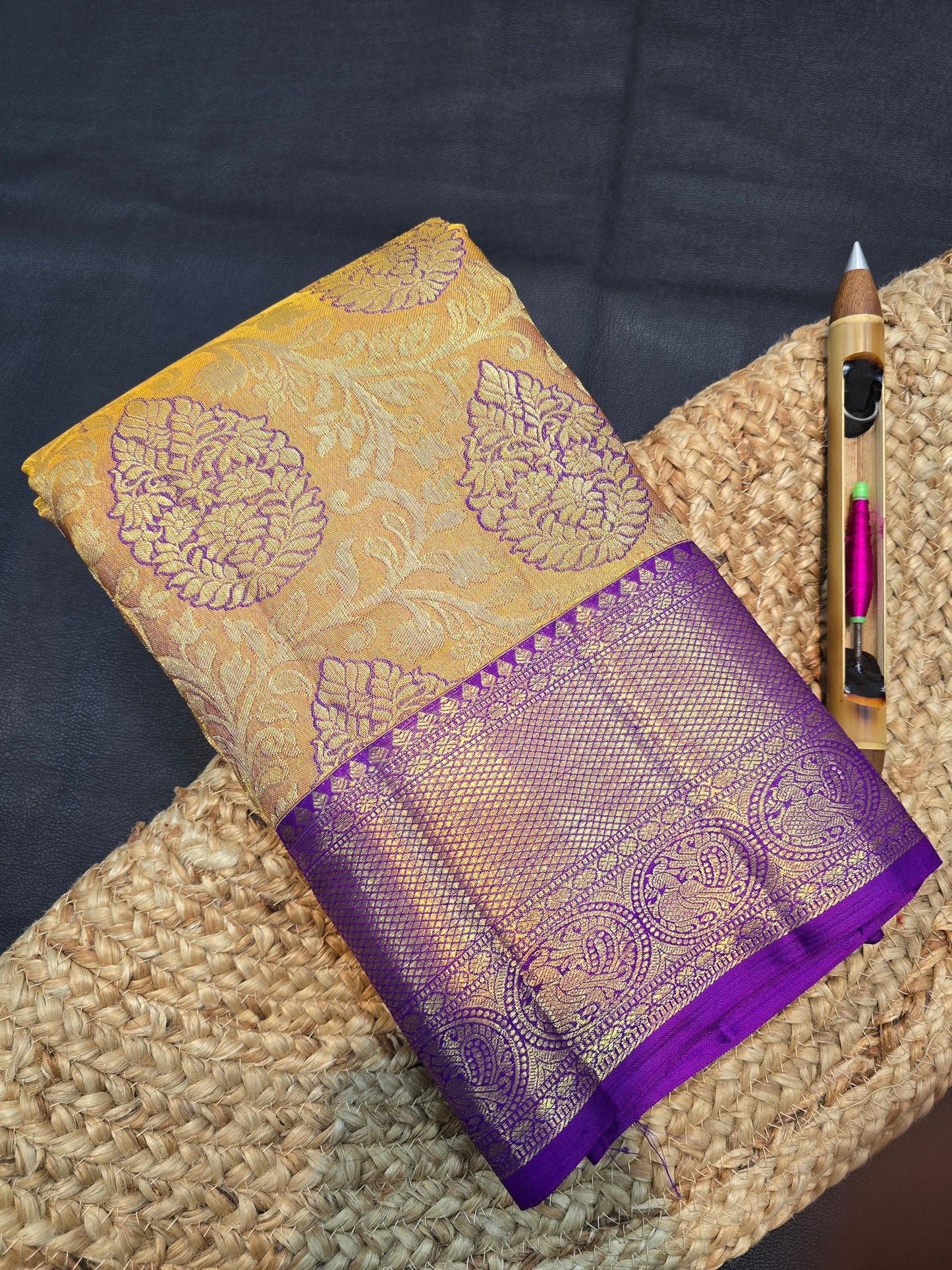 Lavender Purple Kanchipuram Silk Saree with Gold Brocade Bridal Traditional Saree