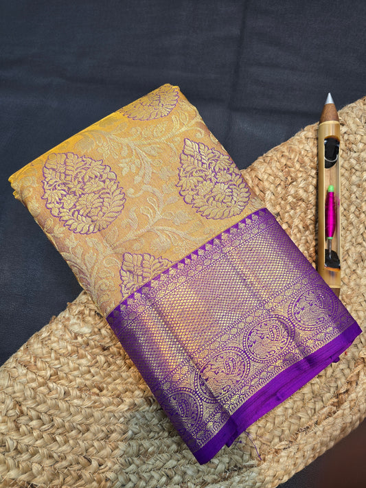 Lavender Purple Kanchipuram Silk Saree with Gold Brocade Bridal Traditional Saree