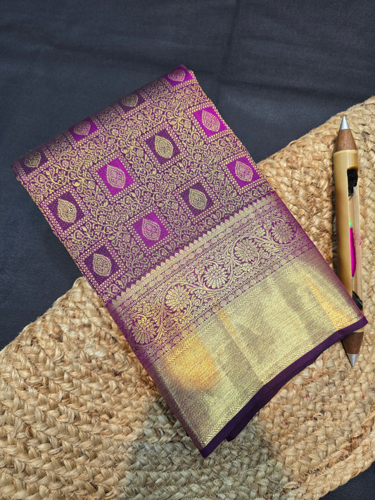 Royal Purple Kanchipuram Silk Saree with Rich Zari Weaving Bridal Traditional Saree