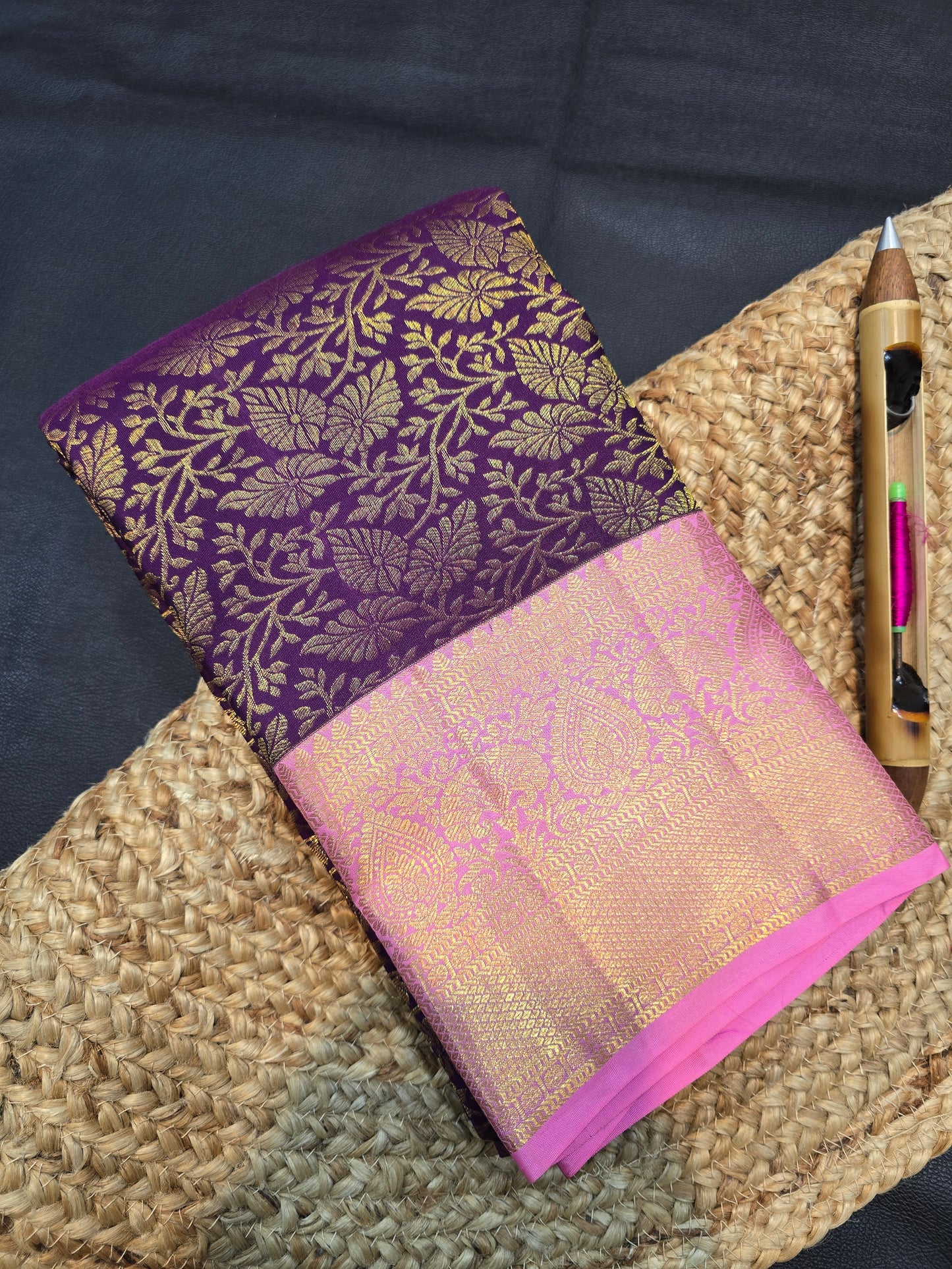 Purple Kanchipuram Silk Saree with Pink Zari Pallu Bridal Traditional Saree