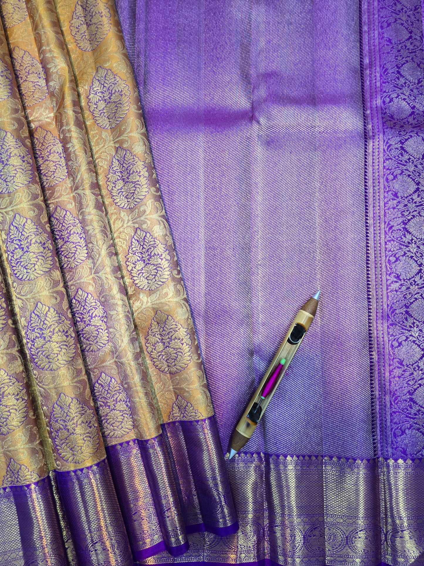 Lavender Purple Kanchipuram Silk Saree with Gold Brocade Bridal Traditional Saree