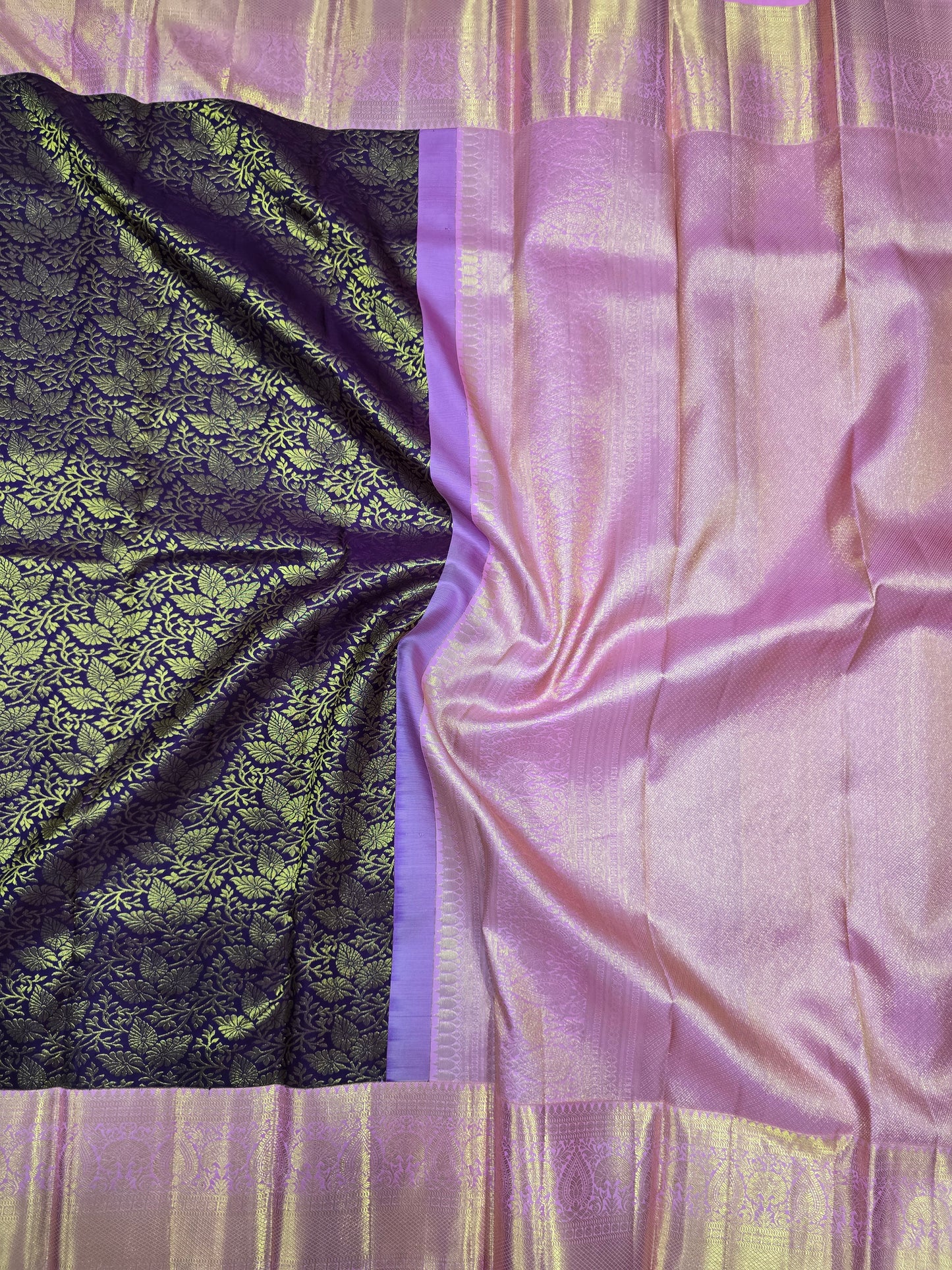 Purple Kanchipuram Silk Saree with Pink Zari Pallu Bridal Traditional Saree