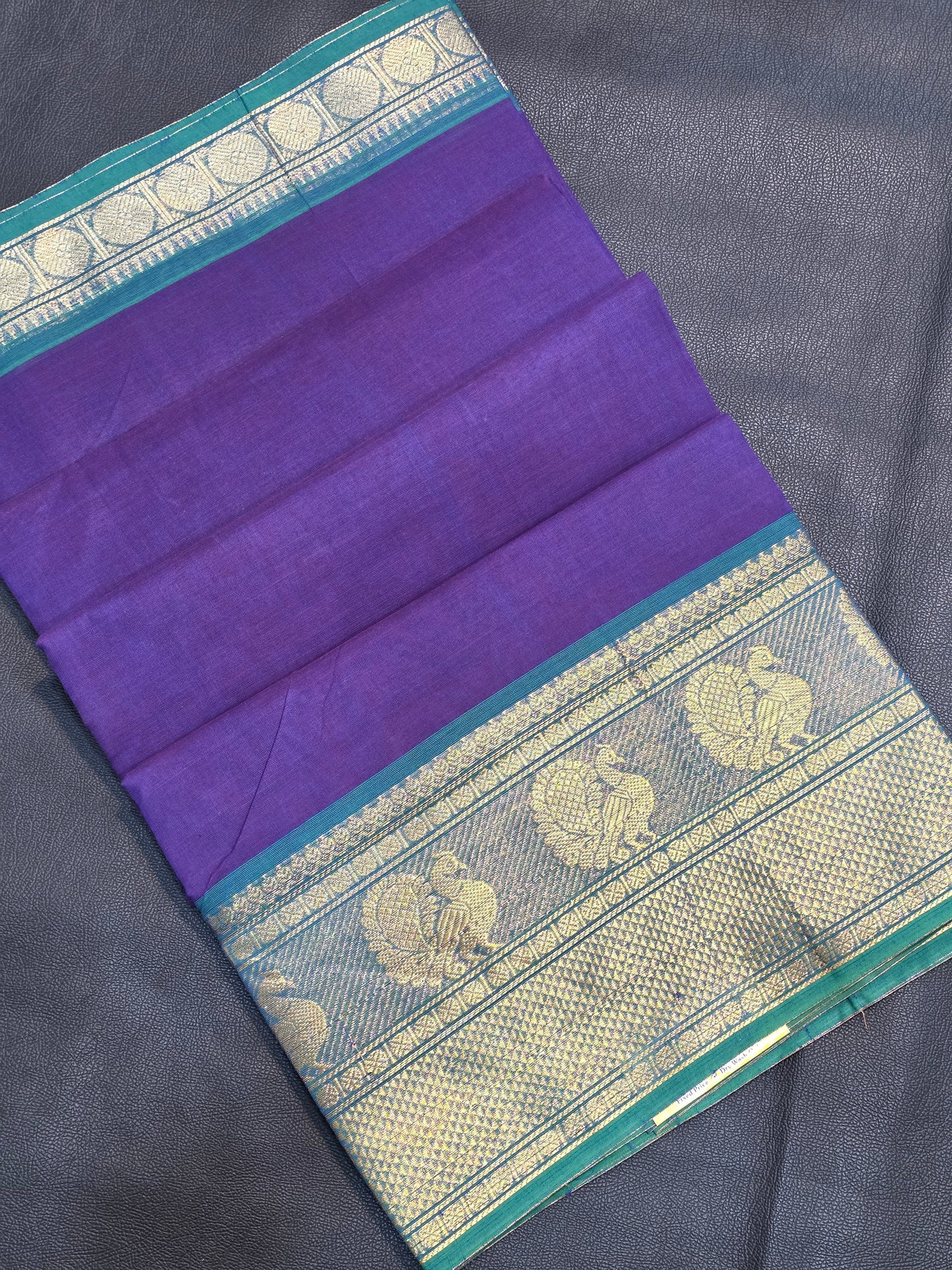 Pure Cotton Purple Saree with Teal Peacock Zari Border | Traditional Festive Saree for Women