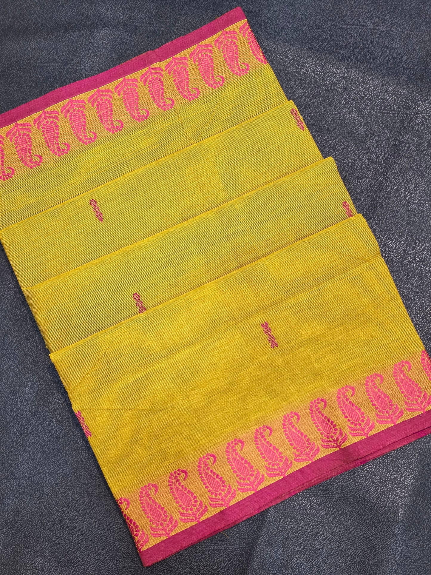 Pure Cotton Olive Green Saree with Magenta Paisley Border | Traditional Ethnic Wear Saree
