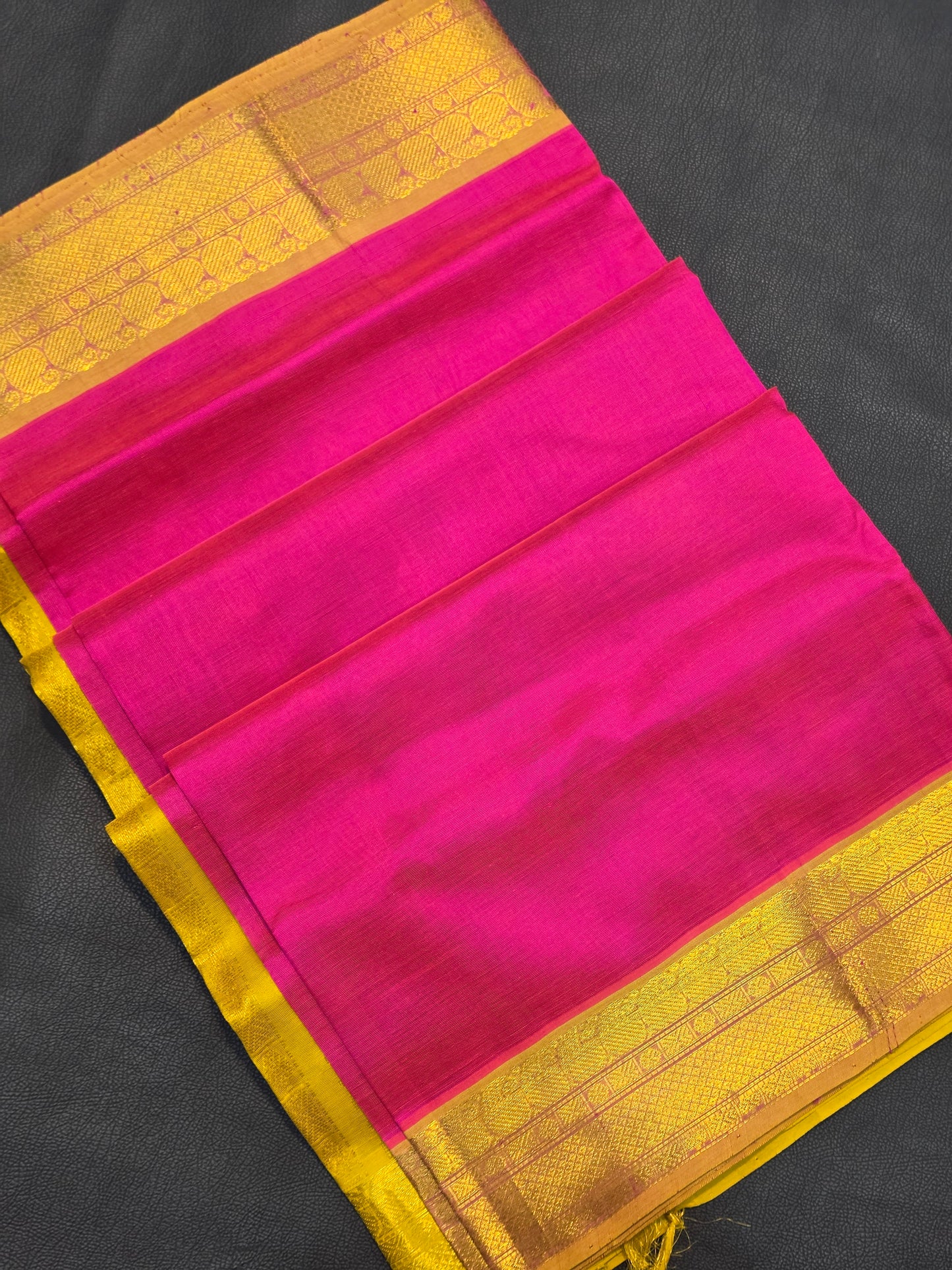 Pure Silk Cotton Rani Pink Saree with Broad Gold Zari Border | Bridal & Traditional Saree
