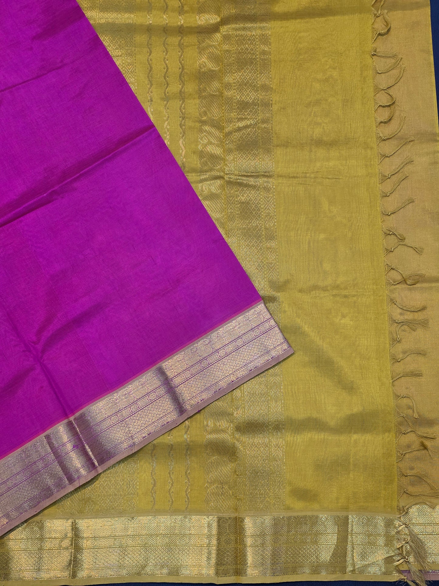 Pure Silk Cotton Rani Pink Saree with Broad Gold Zari Border | Bridal & Traditional Saree