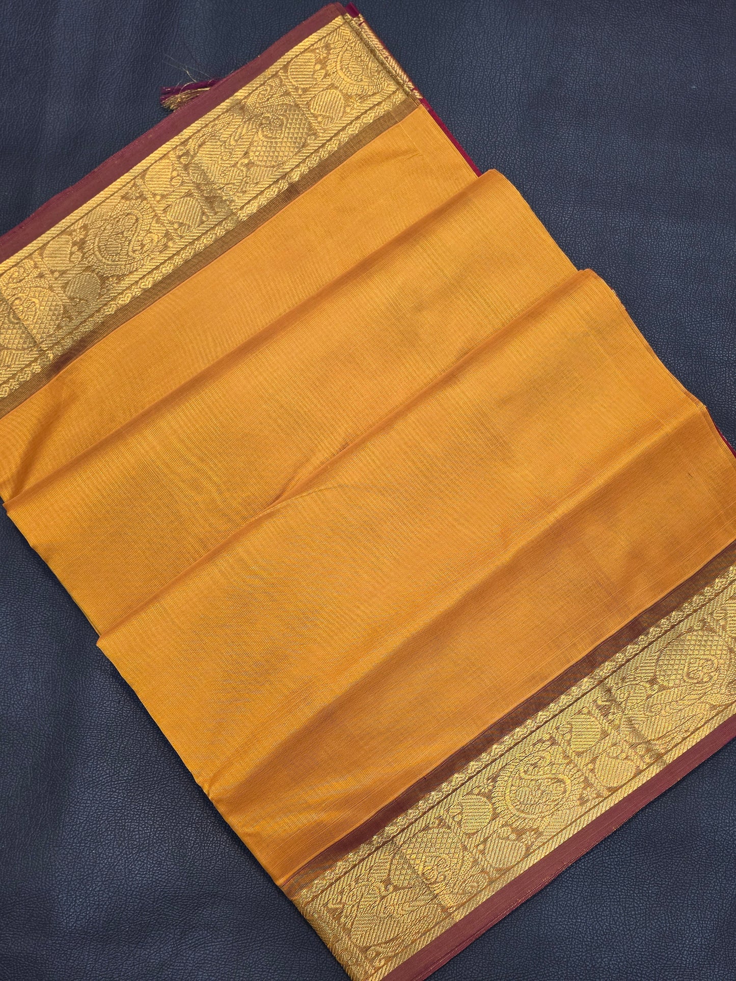Pure Silk Cotton Antique Gold & Royal Plum Purple Saree with Silver Zari Border | Traditional Saree