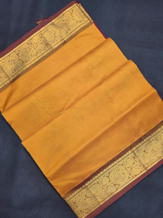 Pure Silk Cotton Antique Gold & Royal Plum Purple Saree with Silver Zari Border | Traditional Saree