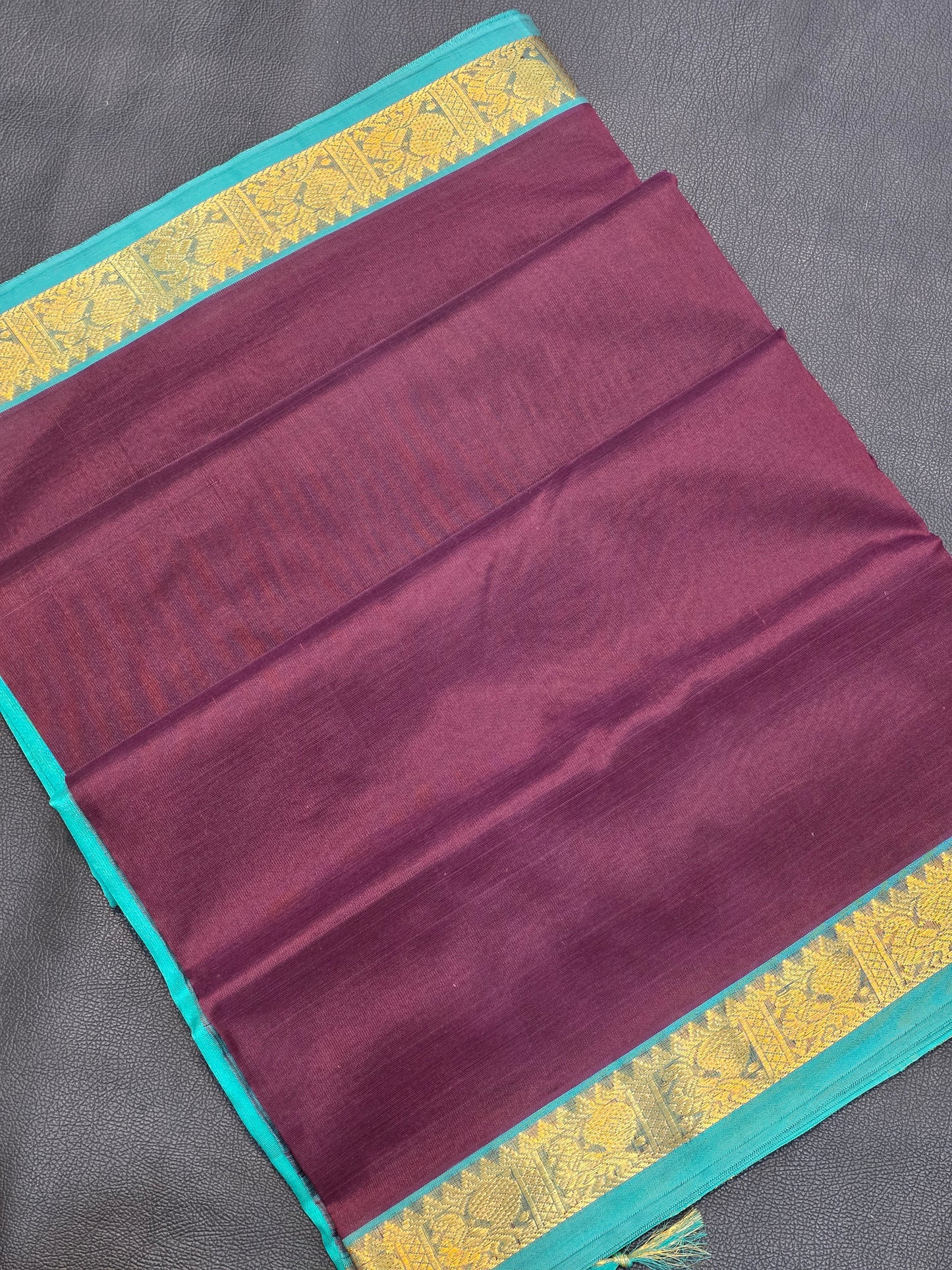 Pure Silk Cotton Wine Maroon Aqua Blue Saree Contrast Pallu & Silver Zari Border