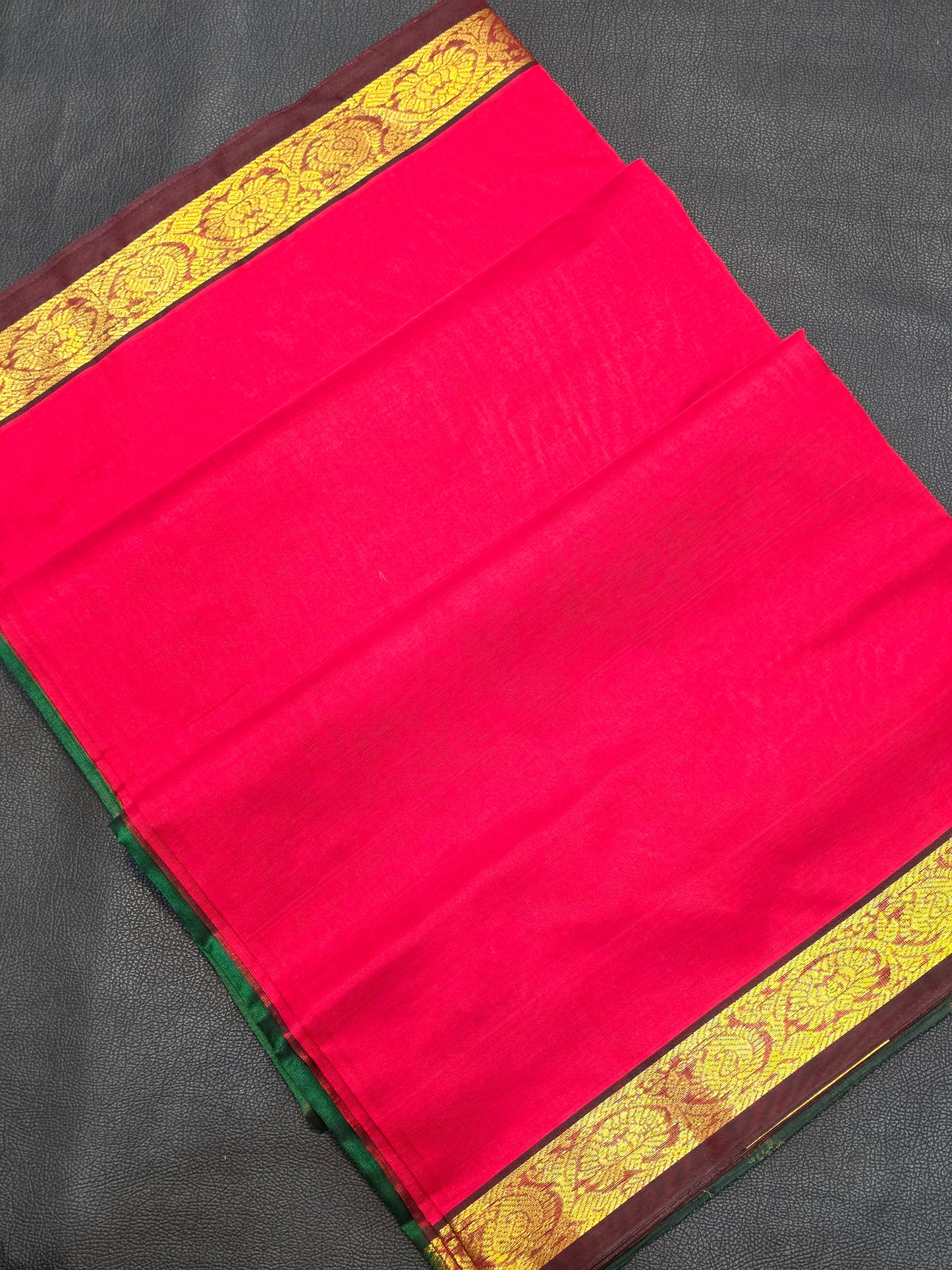Pure Silk Cotton  Rani Pink & Emerald Green Saree with Gold Zari Border | Bridal Traditional Saree