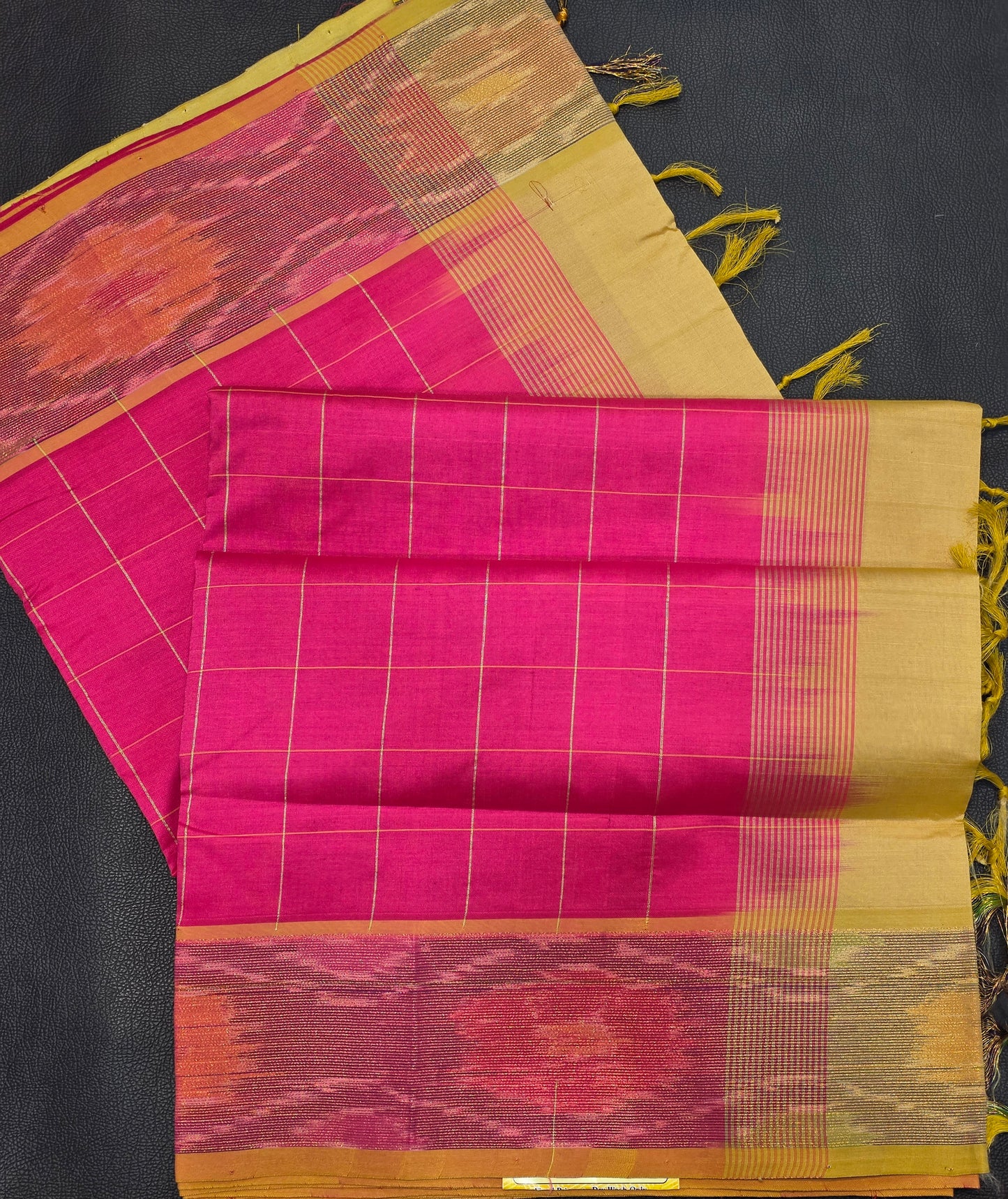 Pink Semi Silk Cotton Saree with Ivory Beige Contrast Pallu & Gold Zari Border | Traditional Festive Saree
