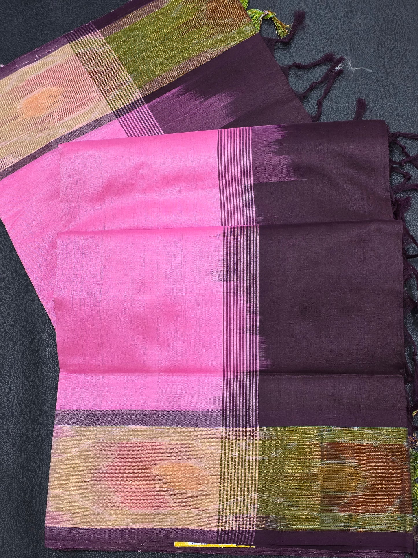 Baby Pink Semi Silk Cotton Saree with Deep Aubergine Zari Pallu & Contrast Border | Traditional Festive Saree