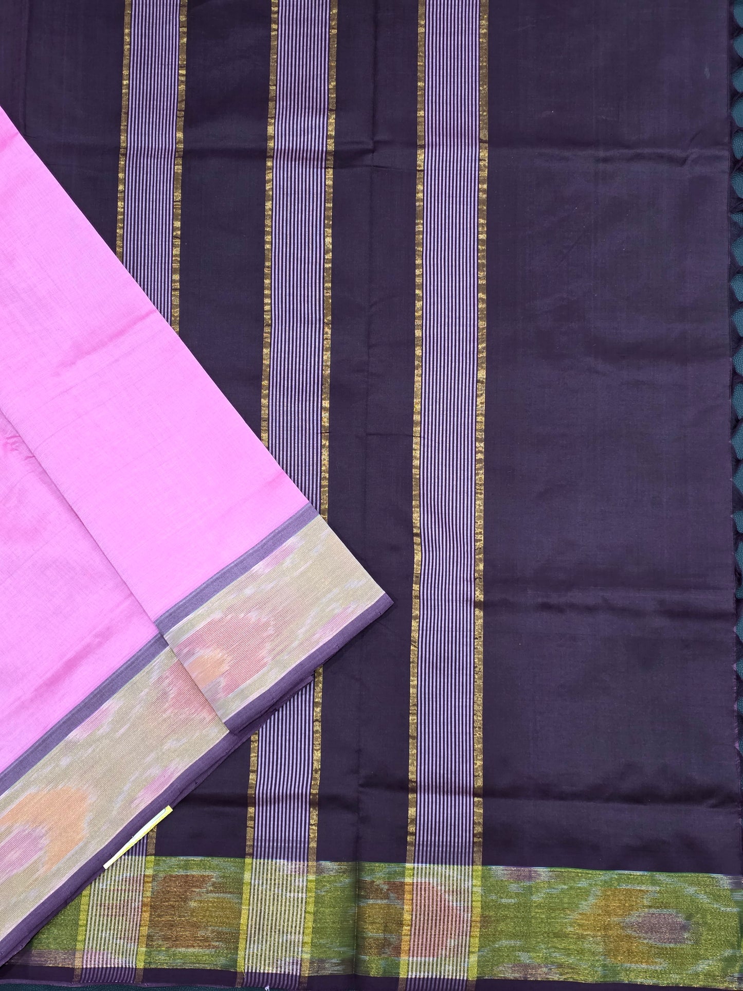 Baby Pink Semi Silk Cotton Saree with Deep Aubergine Zari Pallu & Contrast Border | Traditional Festive Saree