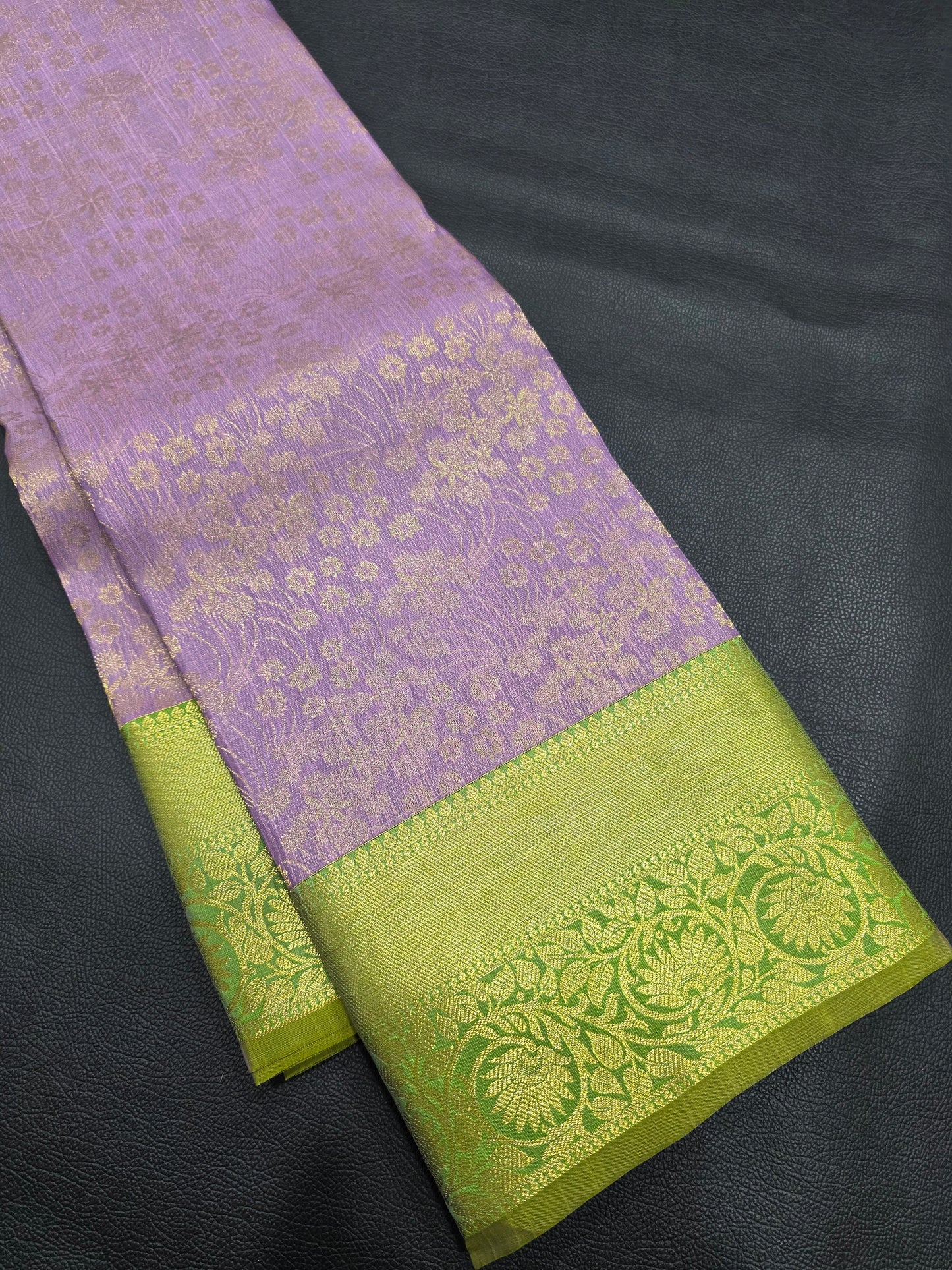 Lavender Purple Pure Mix Silk Saree with Parrot Green Gold Zari Border | Elegant Traditional Festive Saree