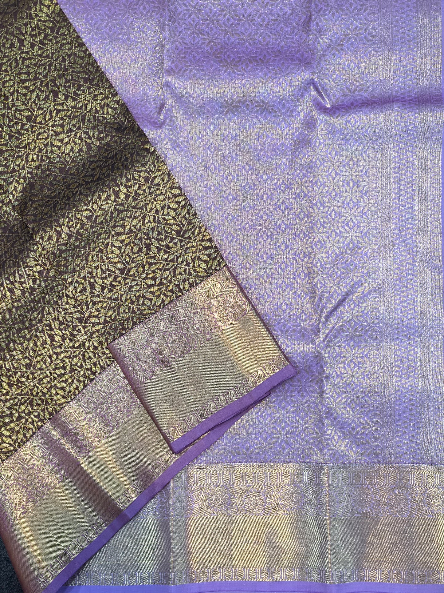 Coffee Brown Pure Mix Silk Saree with Lavender Purple Zari Border | Elegant Traditional Festive Saree