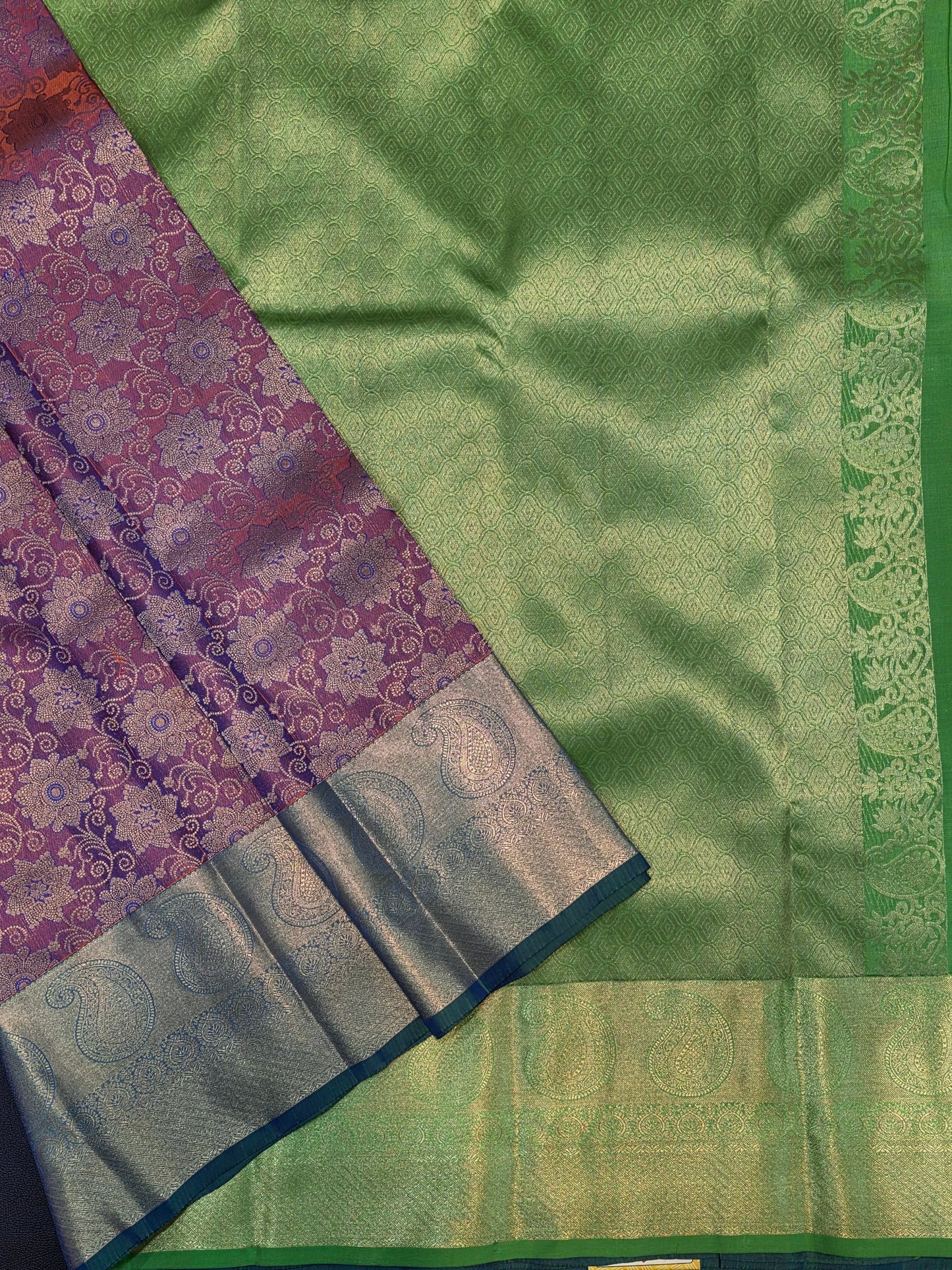 Dusty Rose Mauve Pure Mix Silk Saree with Sage Green Gold Zari Border | Bridal & Traditional Saree