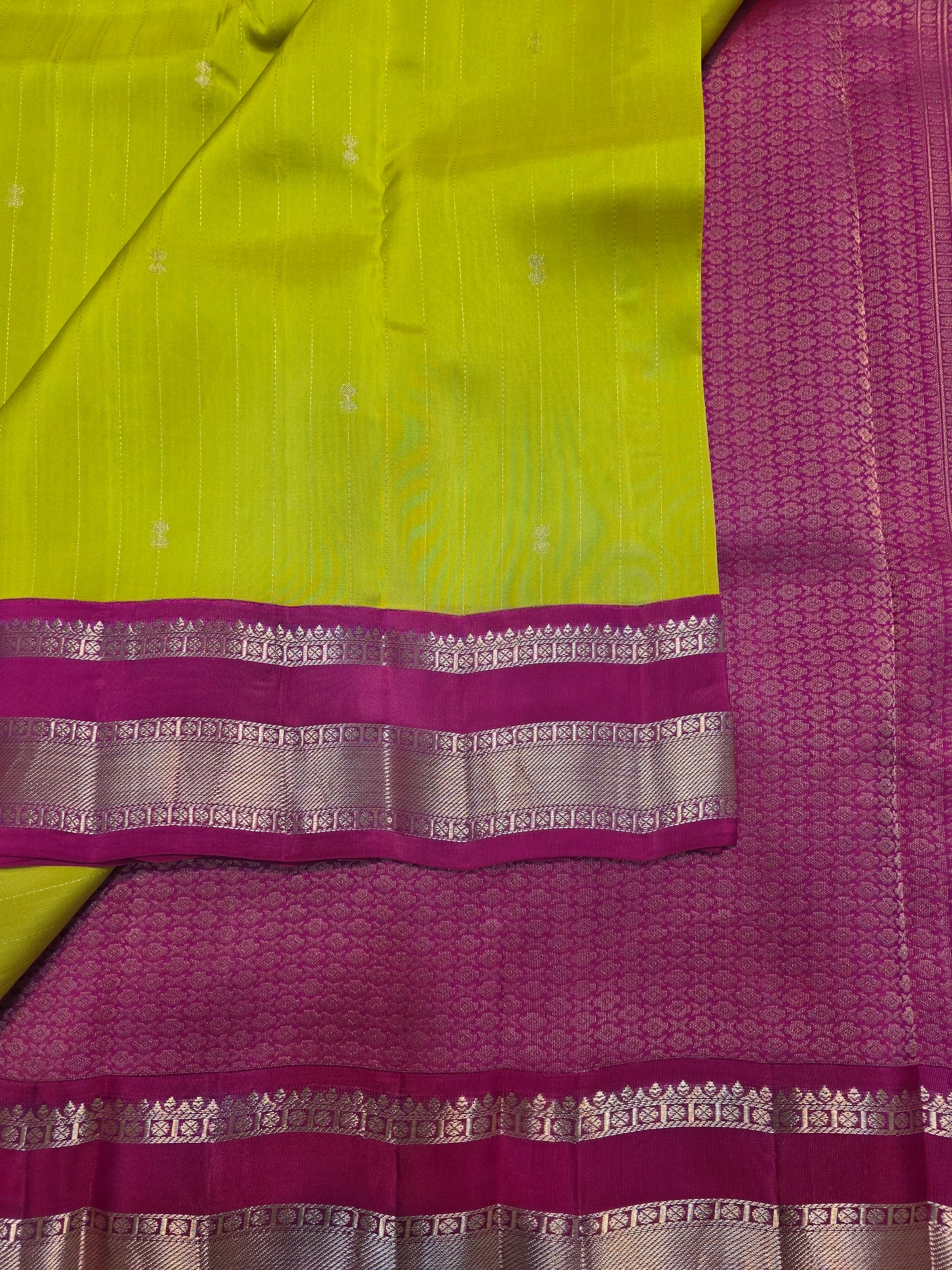 Sunshine Yellow Pure Mix Silk Saree with Rani Pink Zari Border | Kanchipuram Style Traditional Bridal Saree