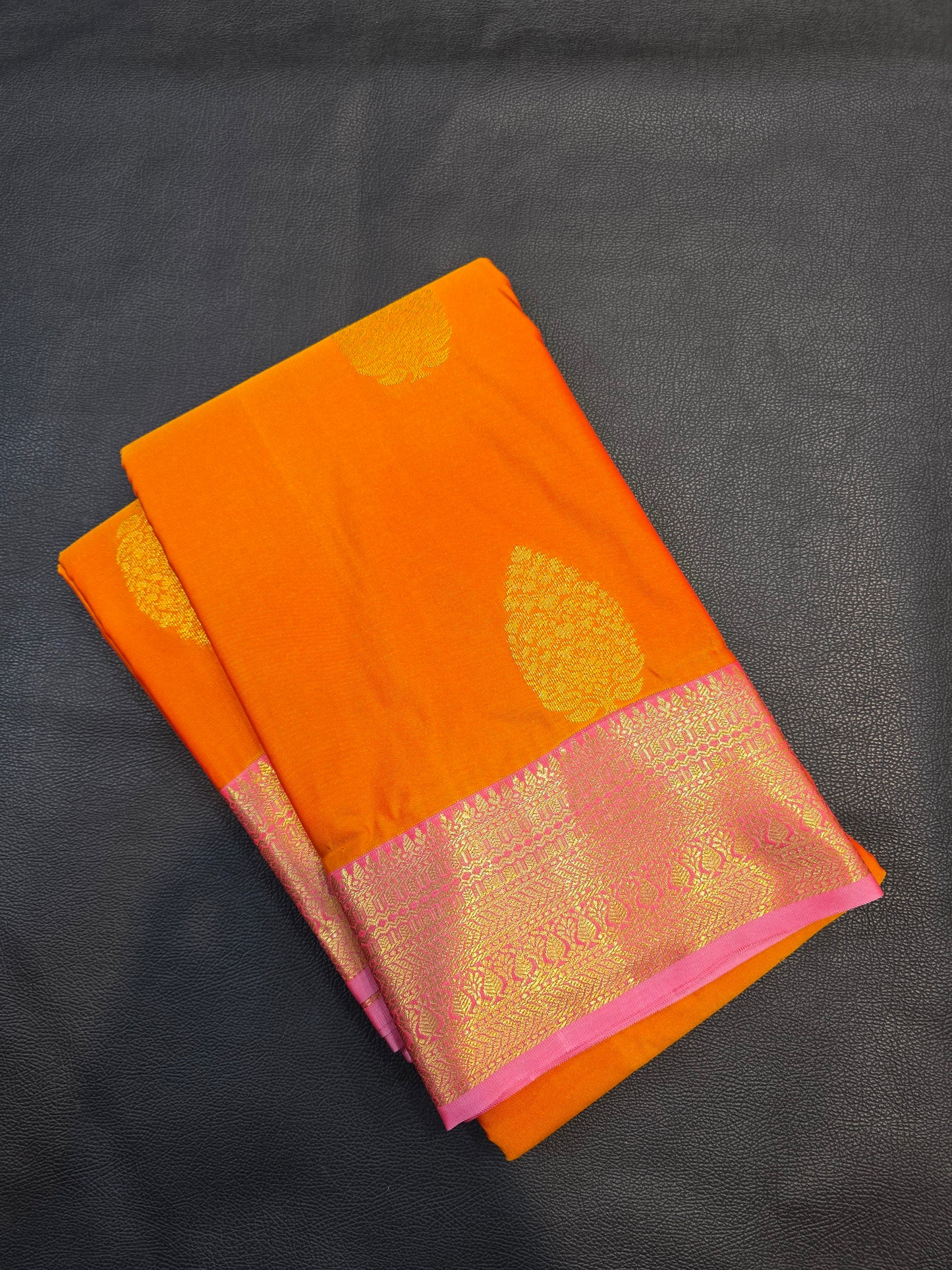 Mustard Orange Semi Silk Saree with Pink Zari Pallu | Traditional Festive Wear Saree