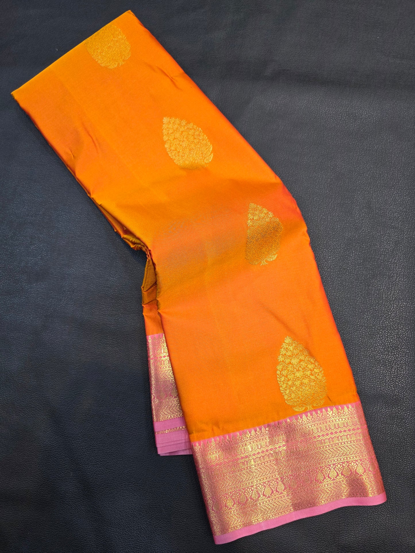 Mustard Orange Semi Silk Saree with Pink Zari Pallu | Traditional Festive Wear Saree