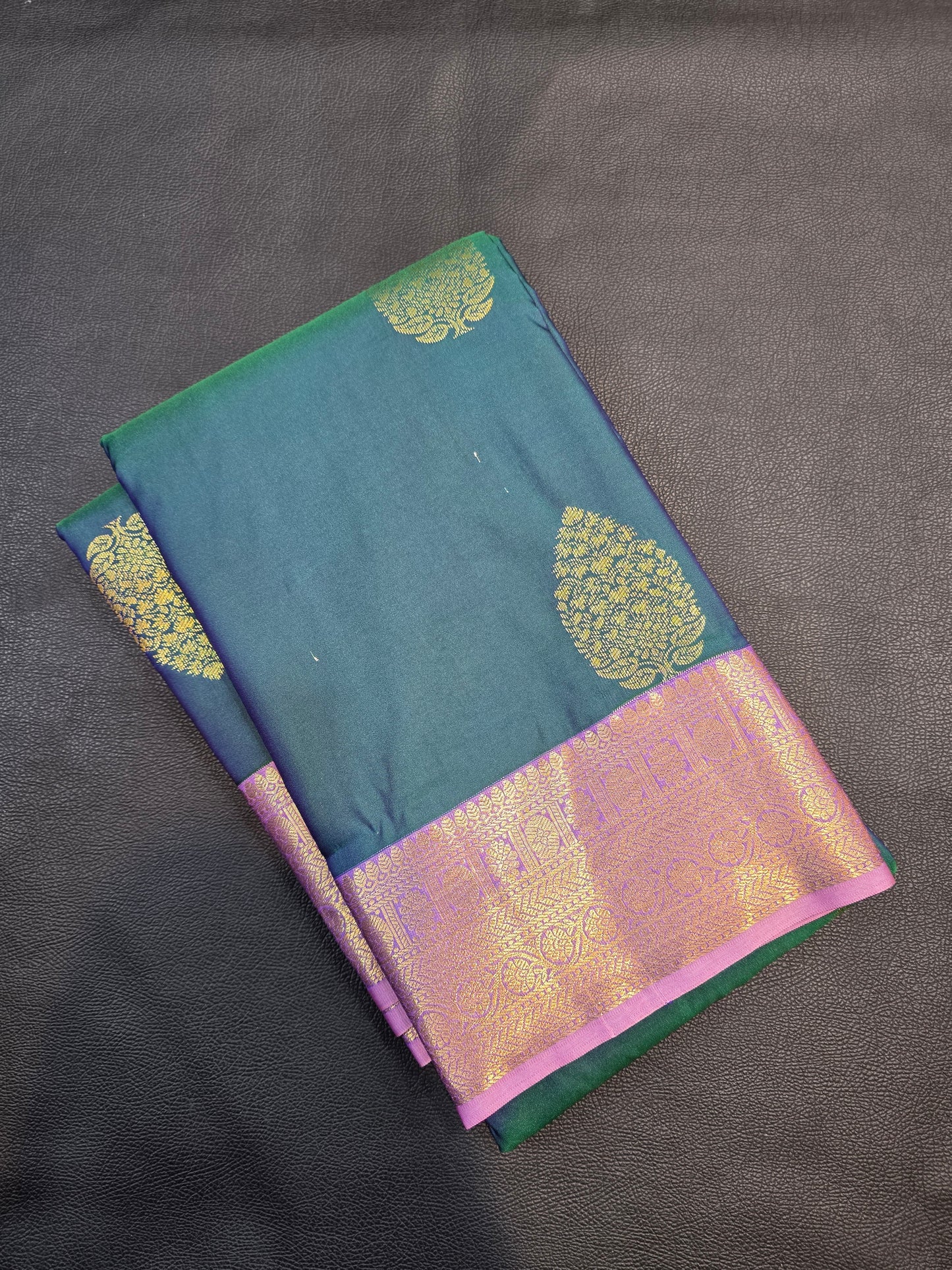 Peacock Blue Semi Silk Saree with Zari Paisley Buttas & Lavender Rich Pallu | Traditional Festive Saree