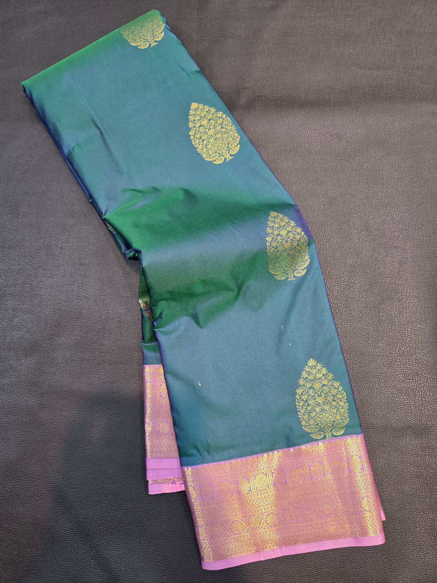 Peacock Blue Semi Silk Saree with Zari Paisley Buttas & Lavender Rich Pallu | Traditional Festive Saree