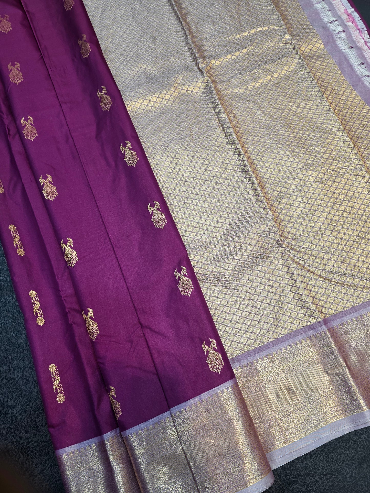 Royal Purple Semi Silk Saree with Peacock Buttas & Rich Zari Pallu | Traditional Festive Wear