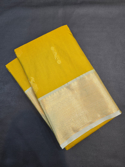 Olive Green Semi Silk Saree with Silver Zari Pallu & Peacock Buttas | Traditional Festive Saree