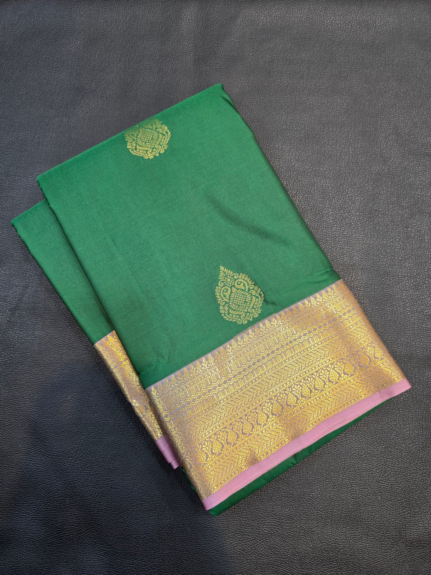 Emerald Green Semi Silk Saree with Rich Lavender Zari Pallu | Traditional Wedding & Festive Saree