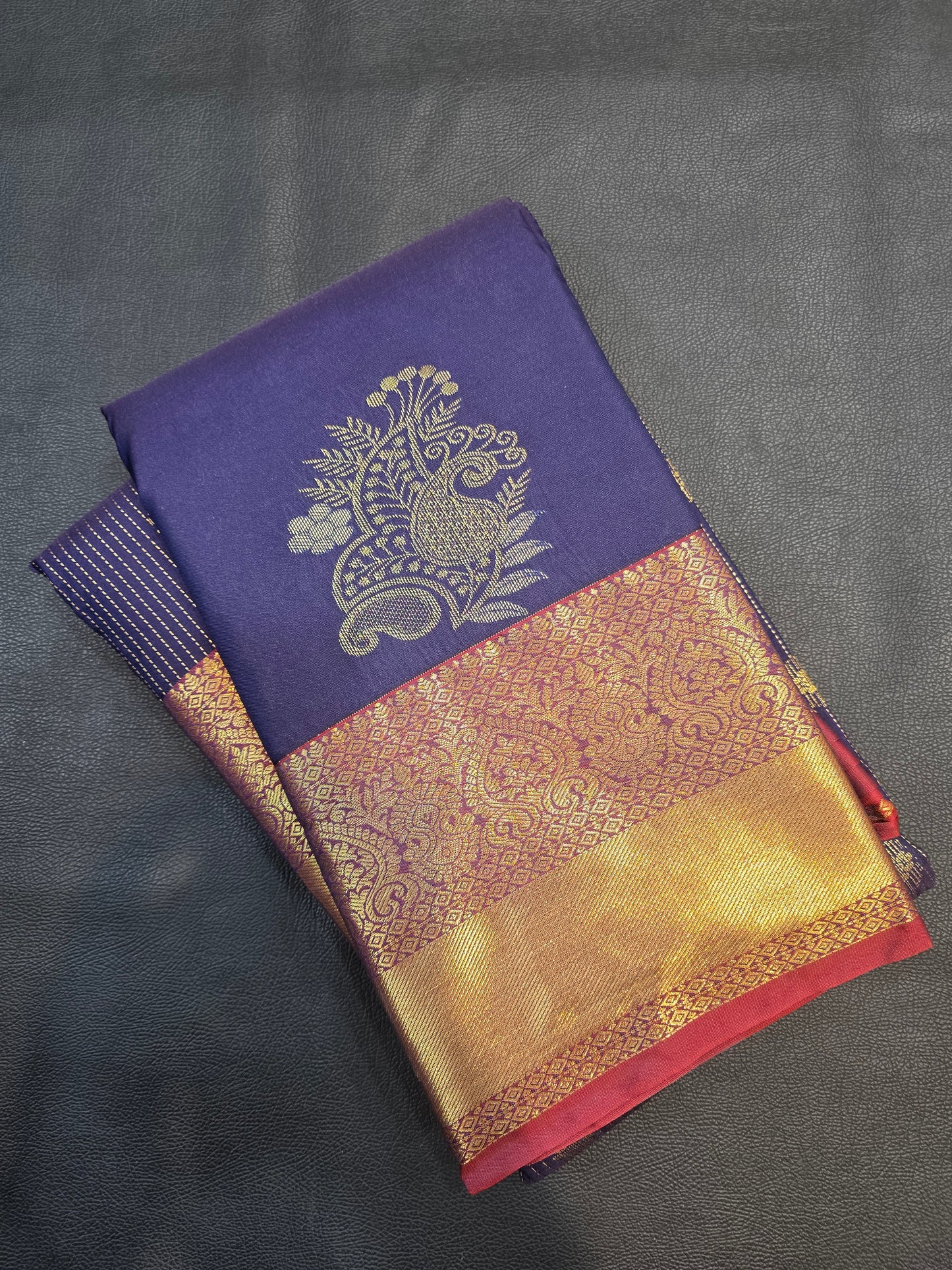 Navy Blue Semi Silk Saree with Maroon Korvai Zari Pallu | Traditional Wedding & Festive Saree