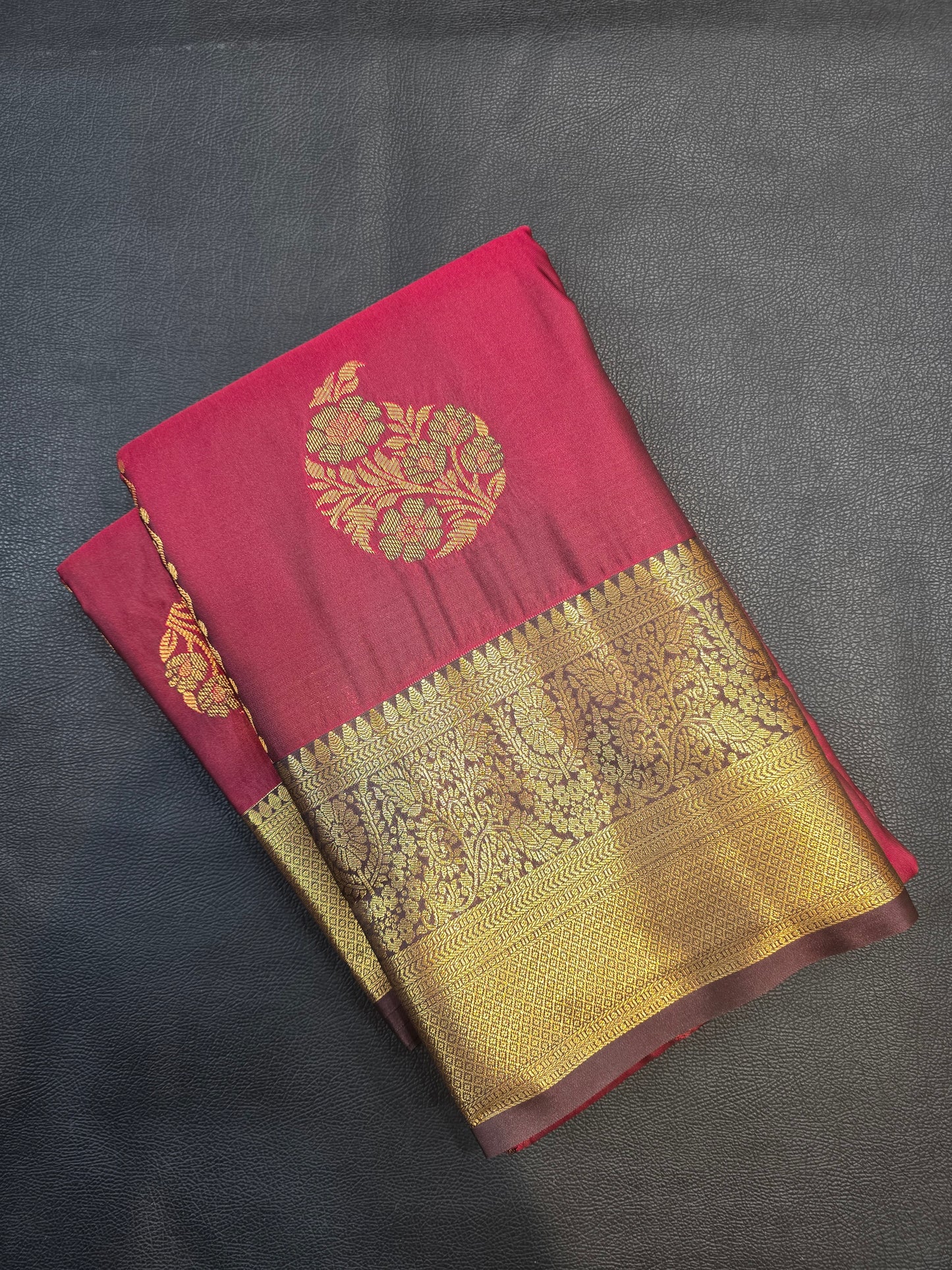 Wine Maroon Semi Silk Saree with Rich Gold Zari Border & Floral Buttas | Traditional Wedding Saree