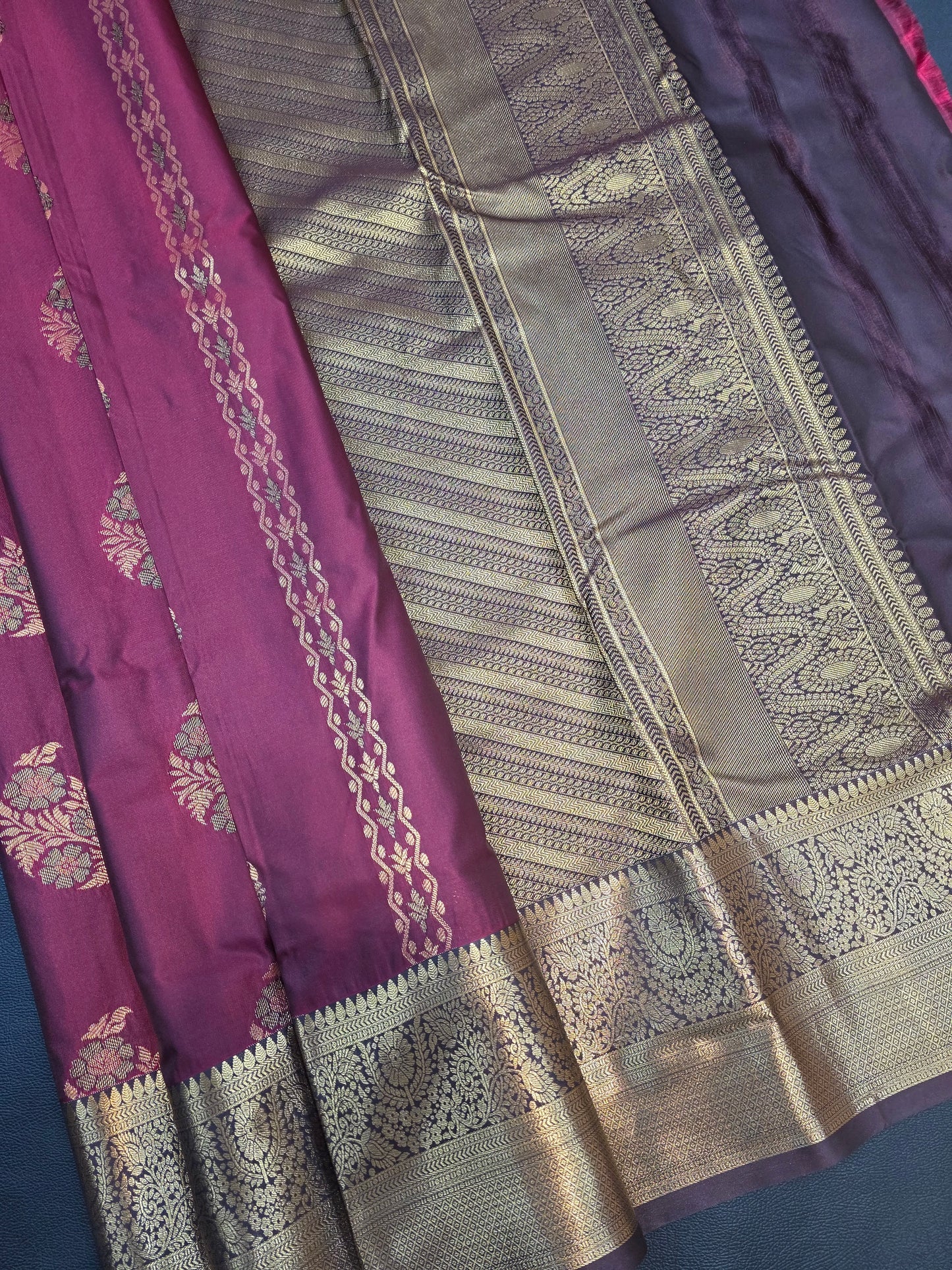 Wine Maroon Semi Silk Saree with Rich Gold Zari Border & Floral Buttas | Traditional Wedding Saree