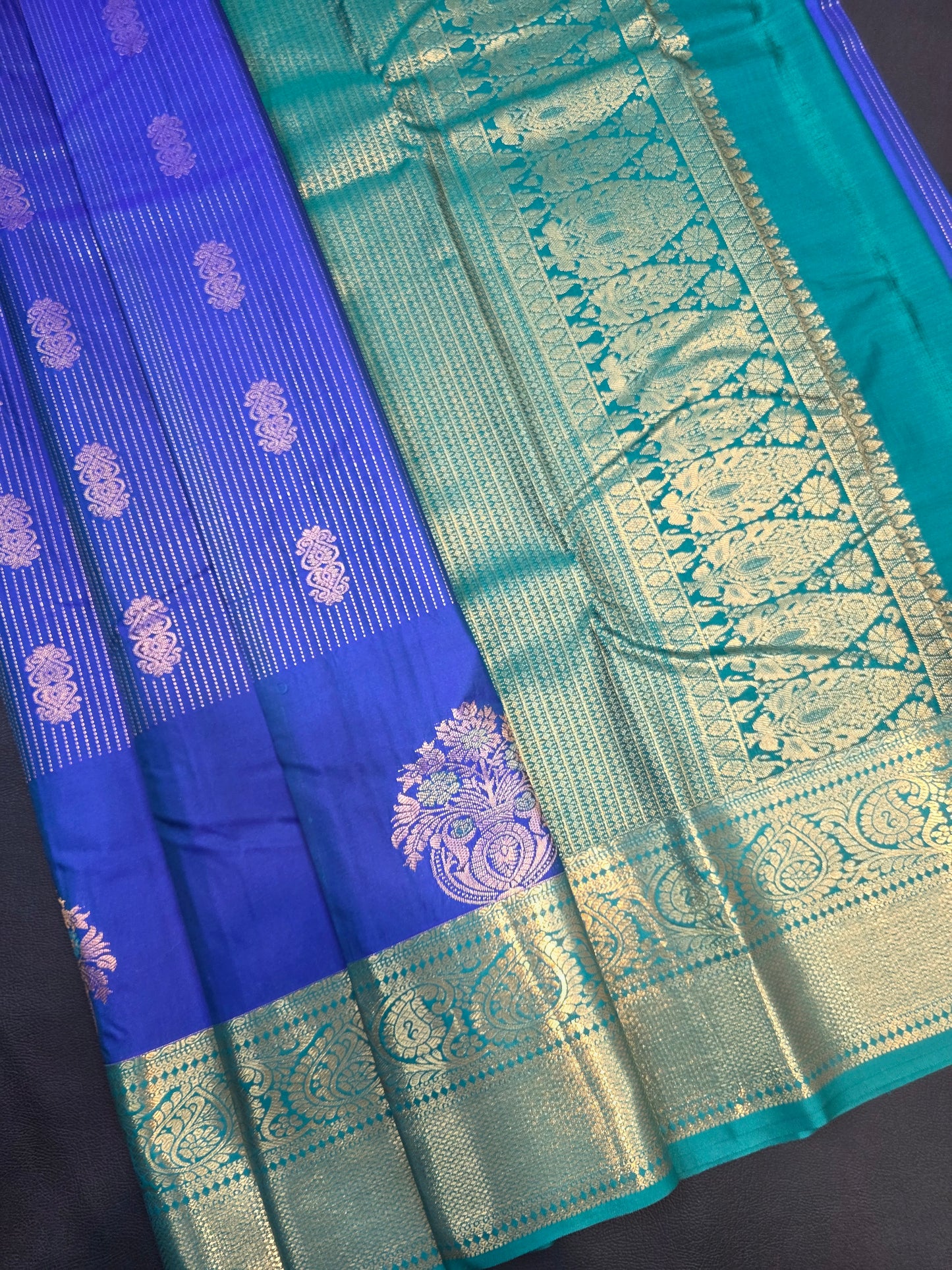 Royal Blue Semi Silk Saree with Turquoise Green Korvai Zari Pallu | Traditional Wedding Saree