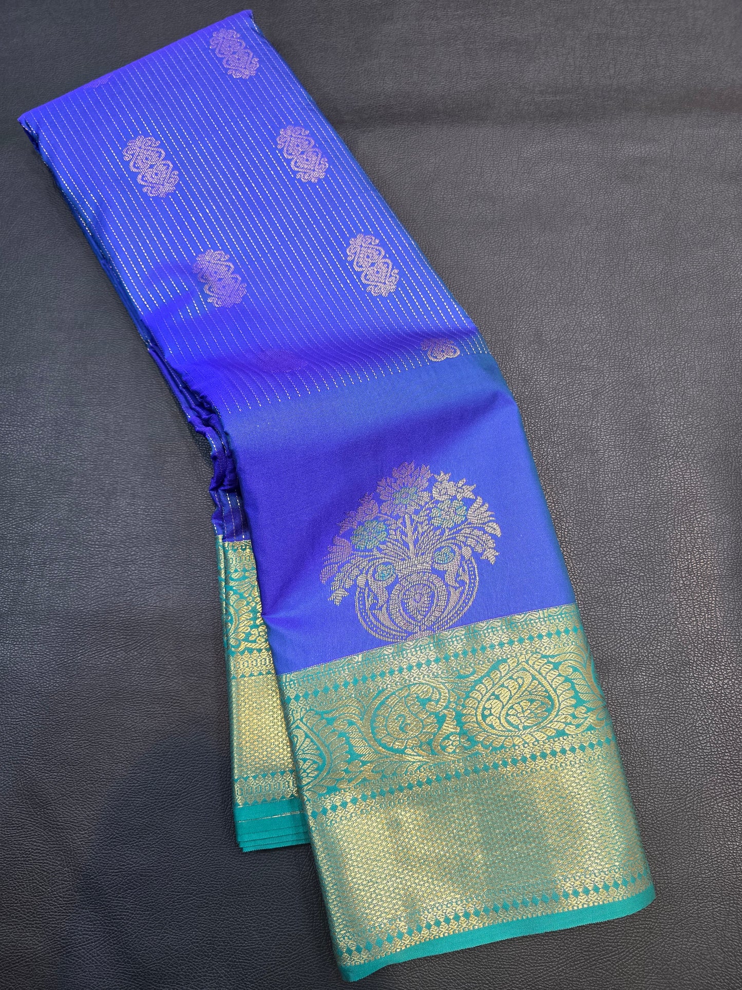 Royal Blue Semi Silk Saree with Turquoise Green Korvai Zari Pallu | Traditional Wedding Saree