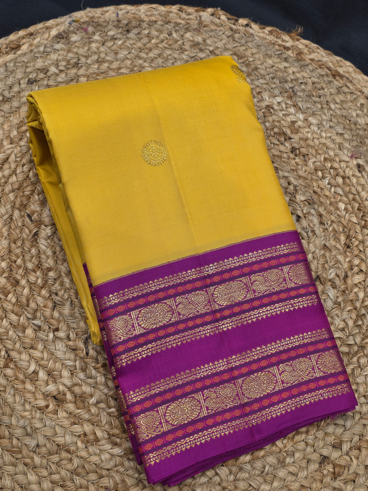 Mustard Yellow & Magenta Pure Silk Saree with Rich Zari Pallu | Traditional Wedding Saree AA-000225