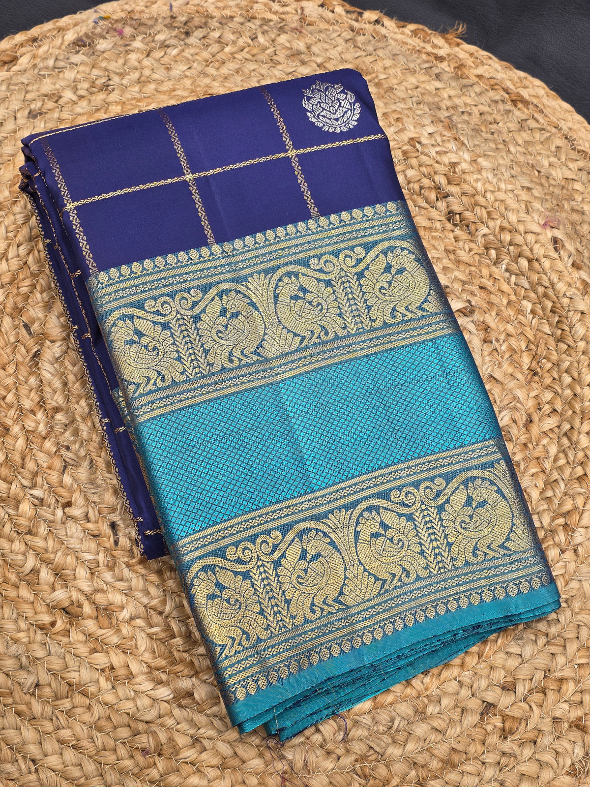 Royal Purple & Teal Pure Silk Saree with Peacock Zari Border | Traditional Wedding Saree AA-001834
