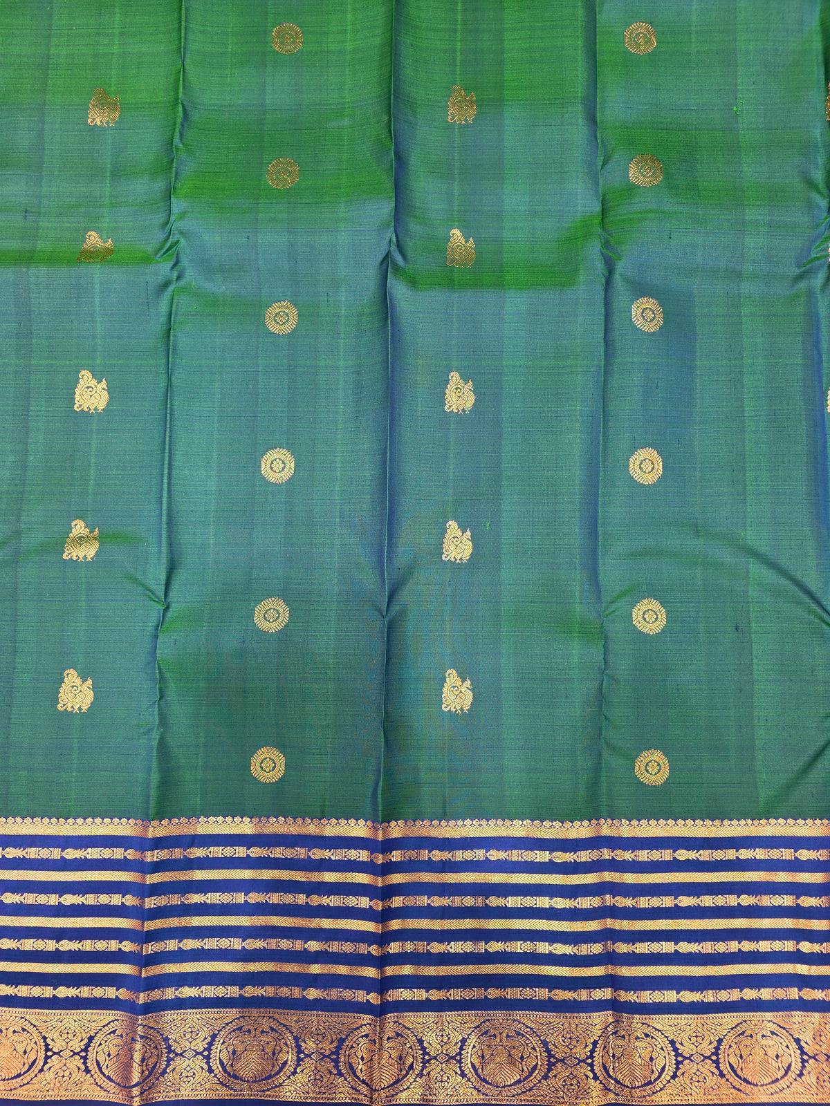 Peacock Green & Royal Blue Pure Silk Saree with Rich Zari Border | Traditional Wedding Saree AA-000911