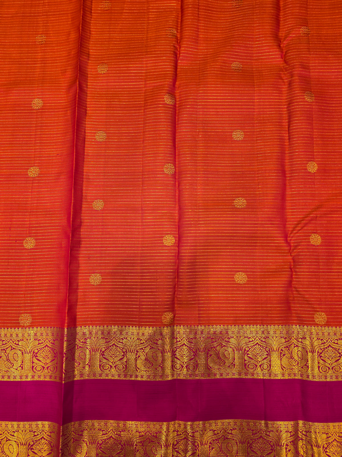 Orange & Magenta Pure Silk Saree with Rich Peacock Zari Border | Traditional Wedding Saree AA-000827