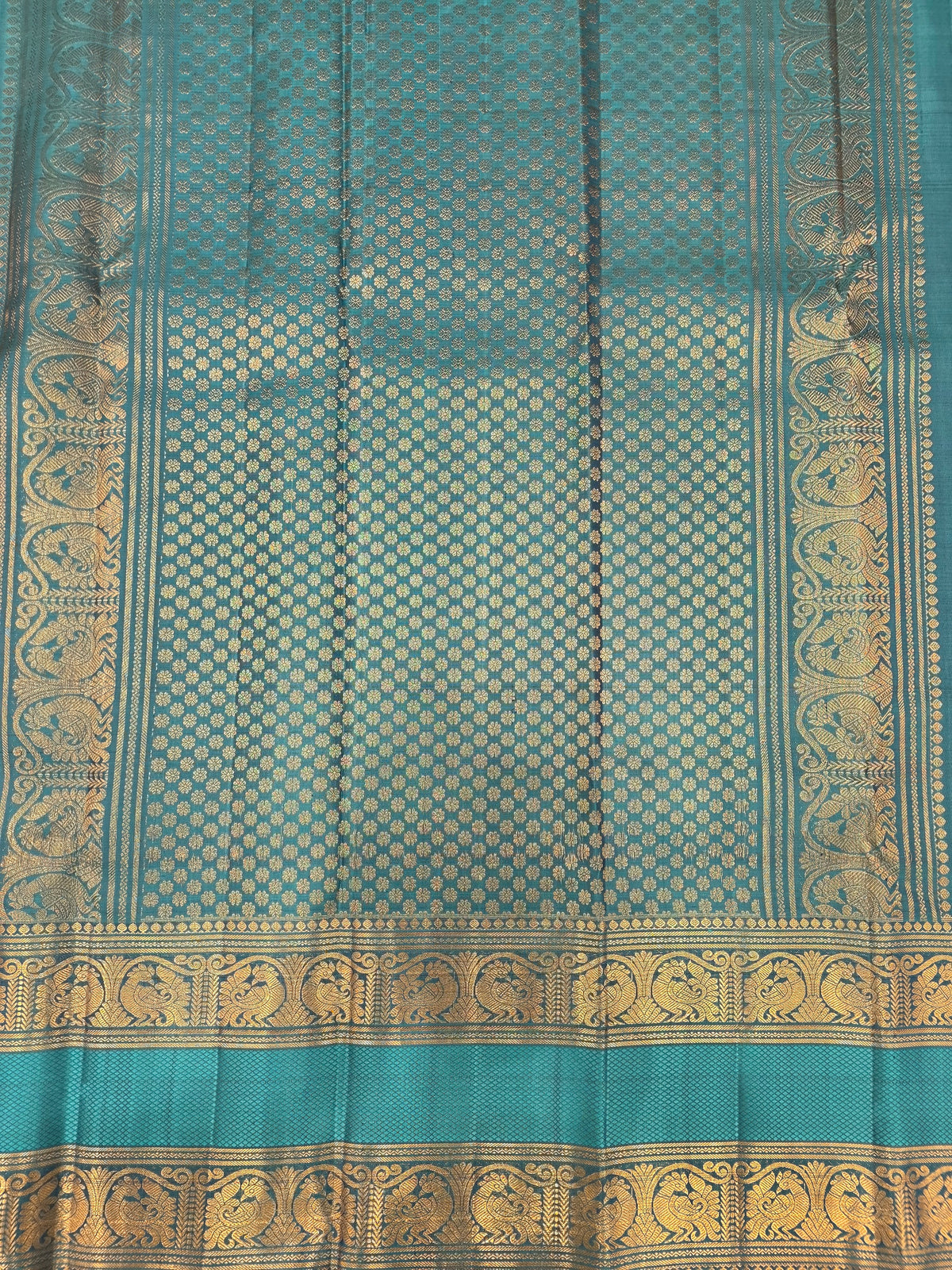 Royal Purple & Teal Pure Silk Saree with Peacock Zari Border | Traditional Wedding Saree AA-001834