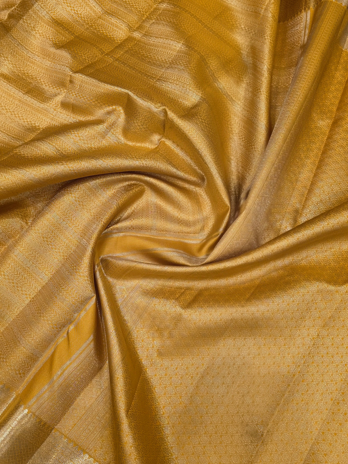 Golden Yellow Pure Kanchipuram Silk Saree with Rich Zari & Green Border | Bridal Saree AA-001590