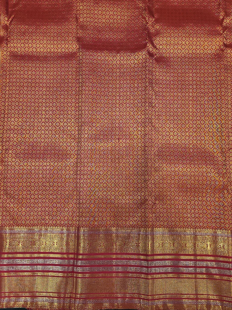 Mustard Yellow Pure Kanchipuram Silk Saree with Maroon Gold Zari Border | Bridal Saree