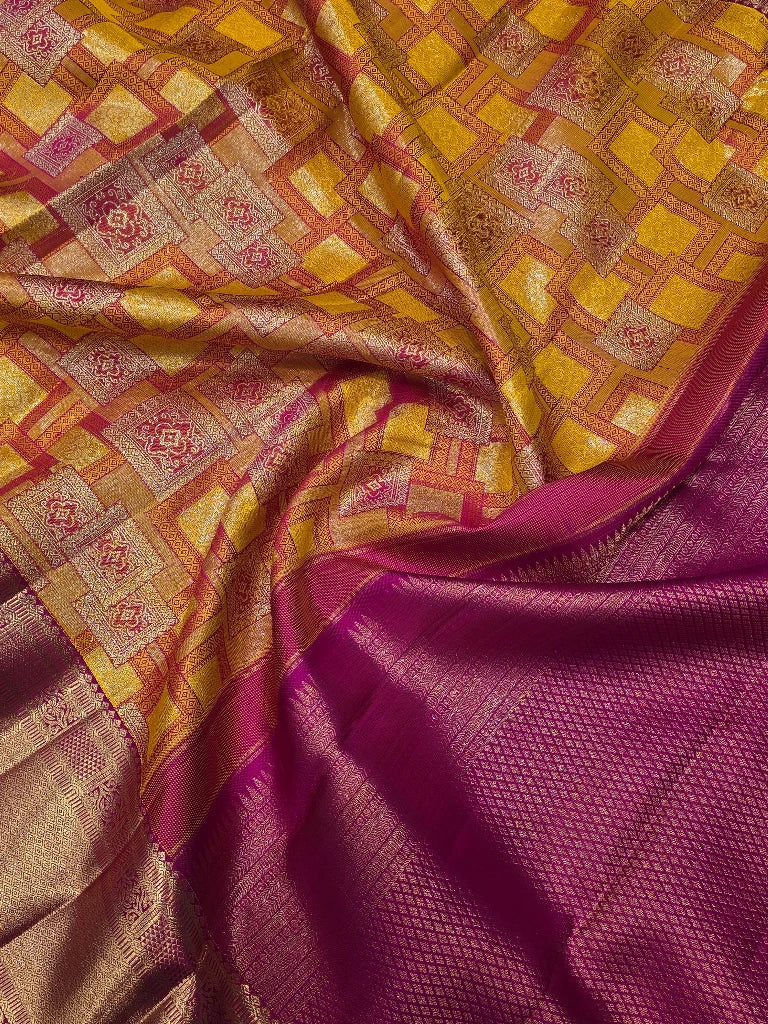 Royal Magenta & Gold Pure Kanchipuram Silk Saree with Rich Zari Border | Traditional Bridal Saree