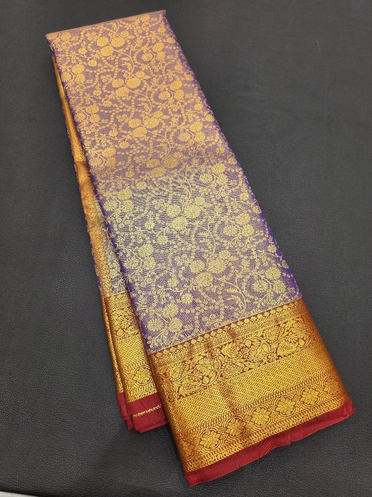 Lavender Purple Semi Kanchipuram Silk Saree with Rich Gold Zari Border & Grand Pallu