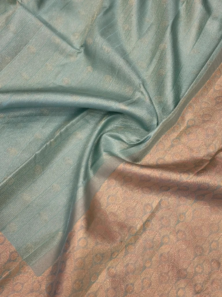 Pastel Sky Blue Pure Kanchipuram Silk Saree with Silver Gold Zari Border | Traditional Bridal Saree