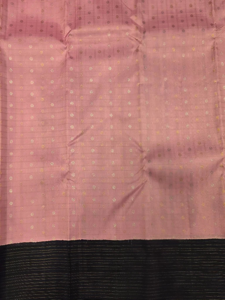 Baby Pink Pure Kanchipuram Silk Saree with Navy Blue Contrast Border | Traditional Bridal Saree