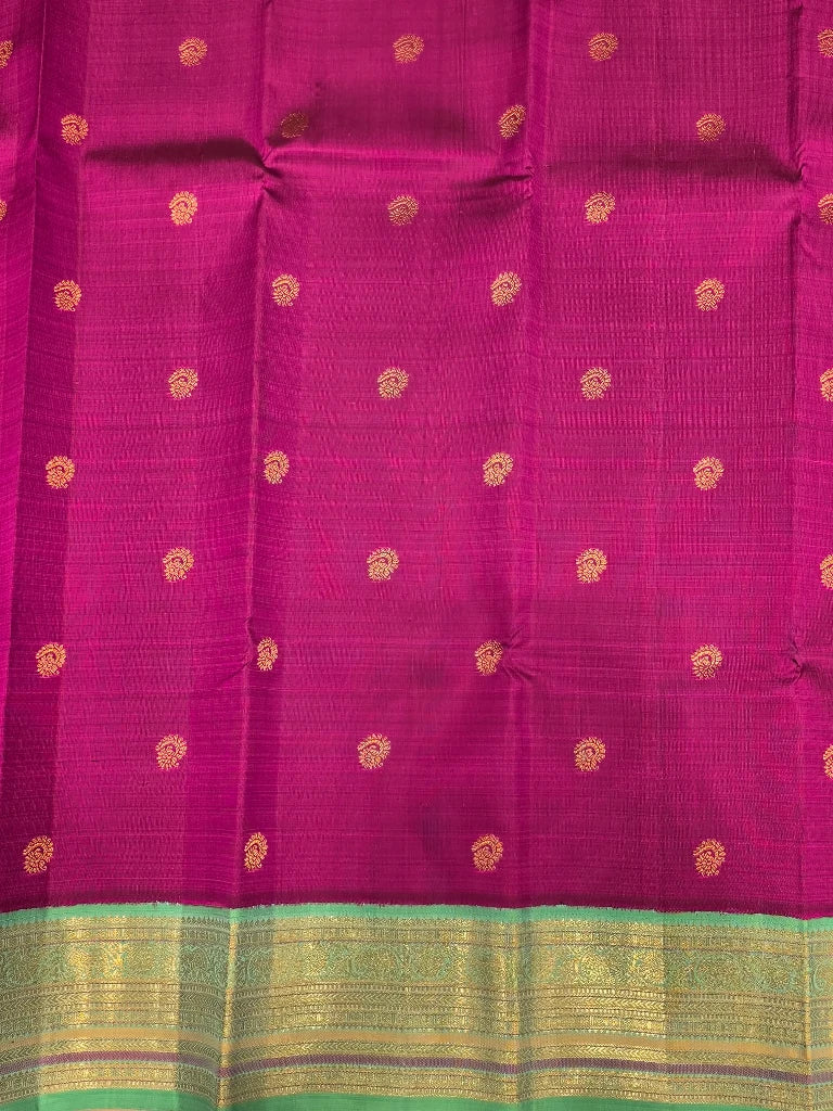 Rani Pink & Green Pure Kanchipuram Silk Saree with Rich Gold Zari Pallu | Bridal Saree