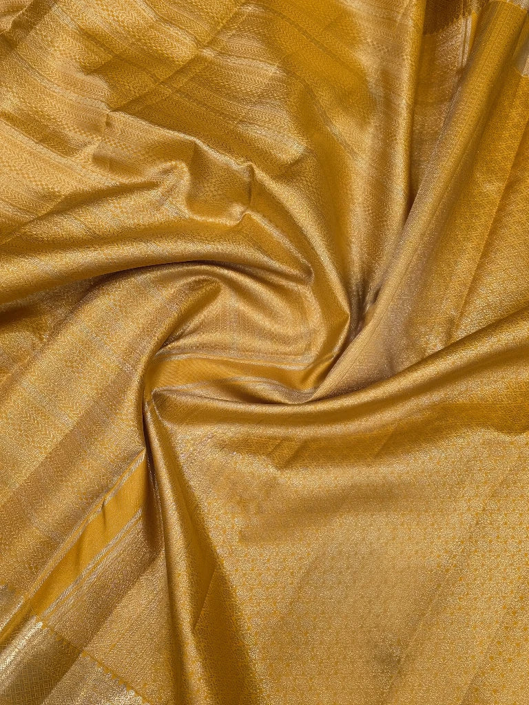 Golden Yellow Pure Kanchipuram Silk Saree with Rich Zari & Green Border | Bridal Saree