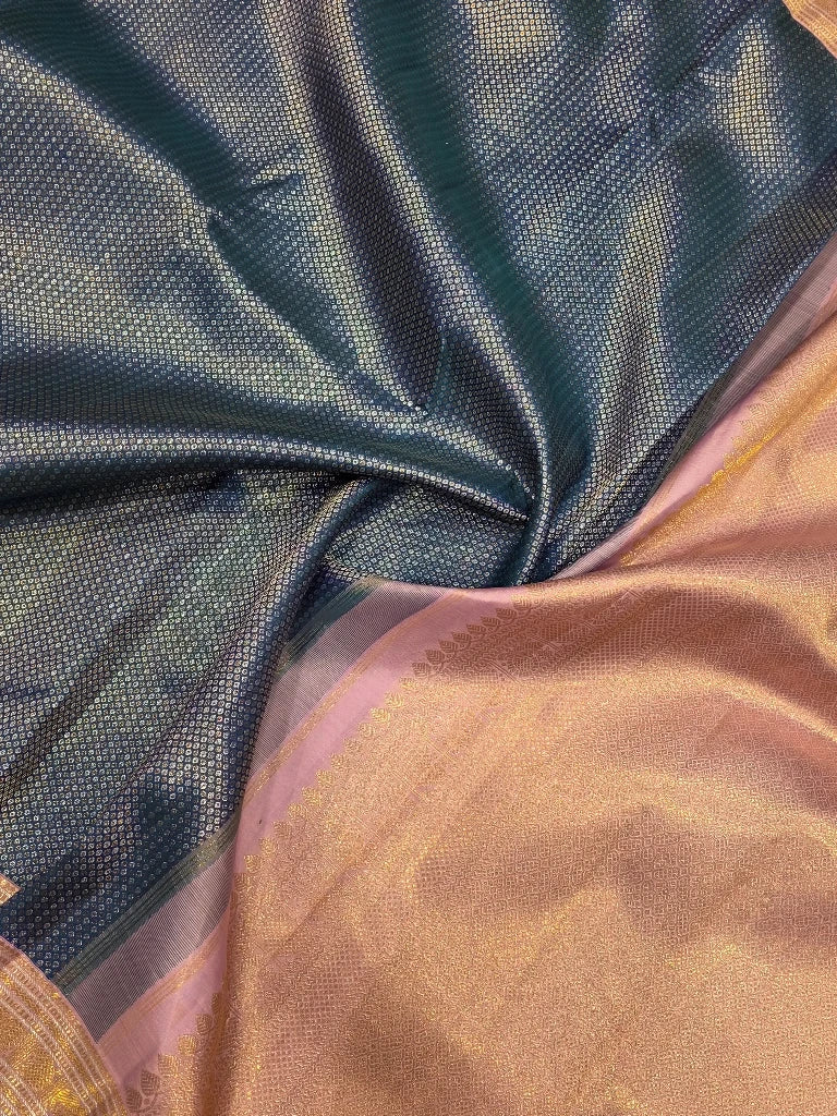 Royal Blue Pure Kanchipuram Silk Saree with Lavender Gold Zari Elephant Border | Bridal Silk Saree