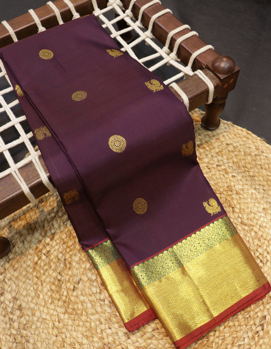 Kanchipuram Silk Saree – Plum & Rust with Rich Zari Border